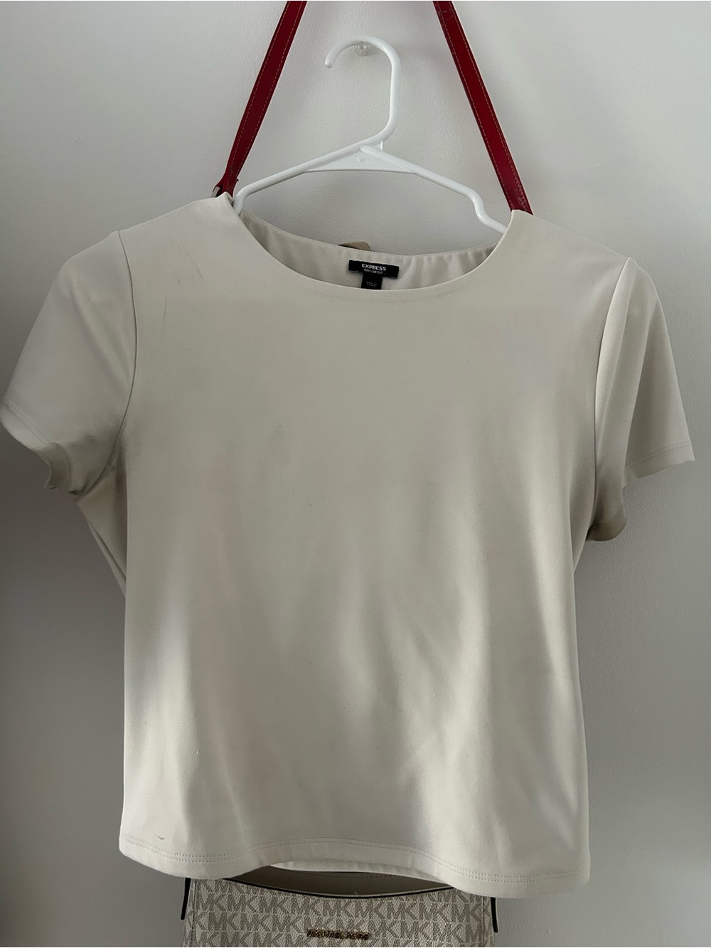 Express Women's Short Sleeve Crew Neck Top in Ivory